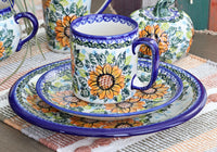 Sunflower Splendor 16 Piece Dinner Set Polish Pottery