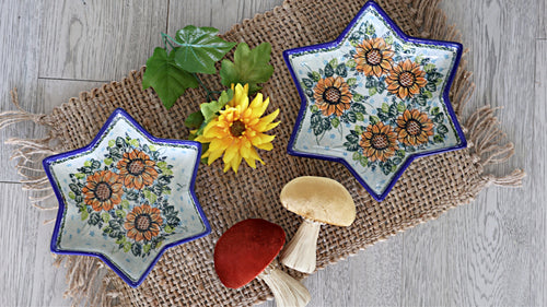 Sunflower Splendor Star Dish Polish Pottery