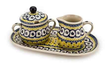 Saffron Small Cream & Sugar Set with Tray Polish Pottery