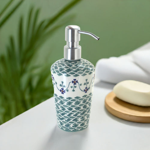 Sage Floral Soap Dispenser Polish Pottery