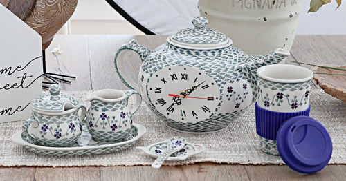 Sage Floral Sugar & Creamer with Tray Polish Pottery