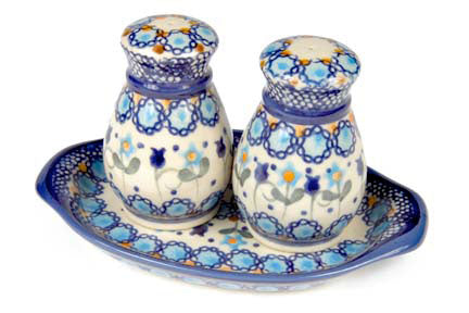 Savannah Salt & Pepper Shakers with Tray Polish Pottery