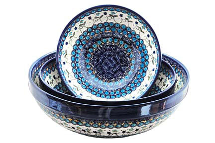 Savannah 3 Piece Large Serving Bowl Set Polish Pottery