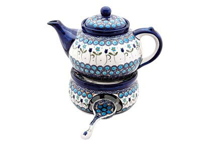 Savannah Teapot with Warmer & Candle Holder Polish Pottery