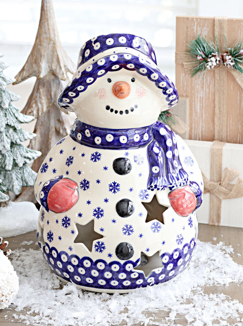 Snowflake Snowman Luminary Polish Pottery