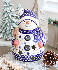 Snowflake Snowman with Broomstick Luminary Polish Pottery