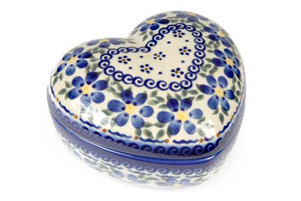 Spring Blossom Large Heart Box Polish Pottery