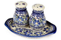 Spring Blossom Salt & Pepper Shakers with Tray Polish Pottery