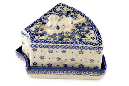 Spring Blossom Cheese Dish with Mouse Polish Pottery