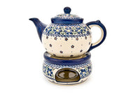 Spring Blossom Teapot with Warmer & Candle Holder Polish Pottery
