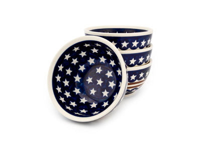 Stars & Stripes 4 Piece Dessert Bowl Set Polish Pottery