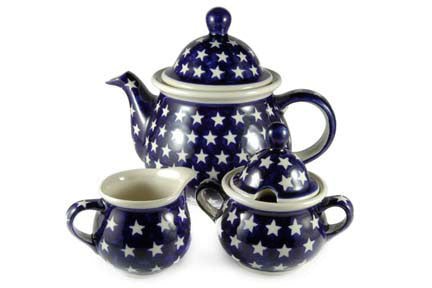 Stars Three Piece Tea Set Polish Pottery