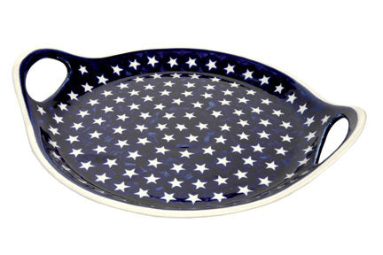 Stars Round Serving Tray with Handles Polish Pottery