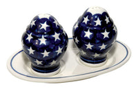 Stars Salt & Pepper Shakers with Plate Polish Pottery