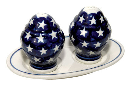Stars Salt & Pepper Shakers with Plate Polish Pottery