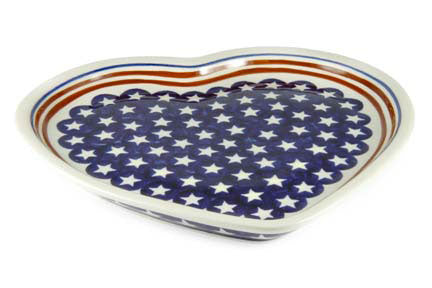 Stars & Stripes Heart Plate Polish Pottery