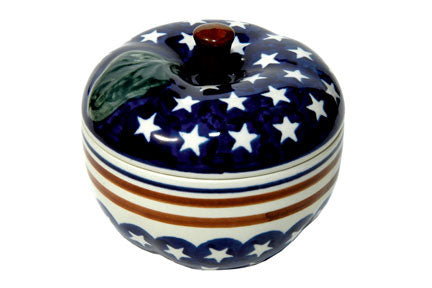 Stars & Stripes Apple Baker Polish Pottery