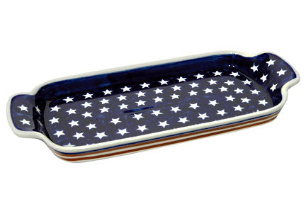 Stars & Stripes Bread Tray with Handles Polish Pottery