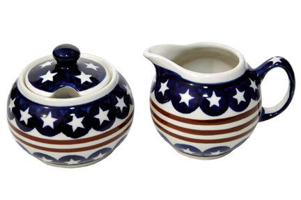 Stars & Stripes Cream & Sugar Set Polish Pottery