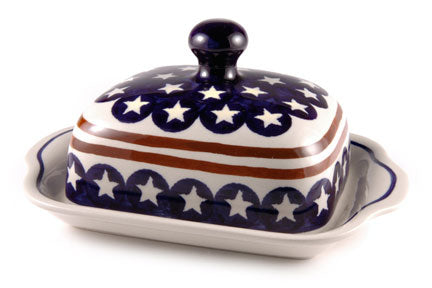 Stars & Stripes Square Butter Dish Polish Pottery
