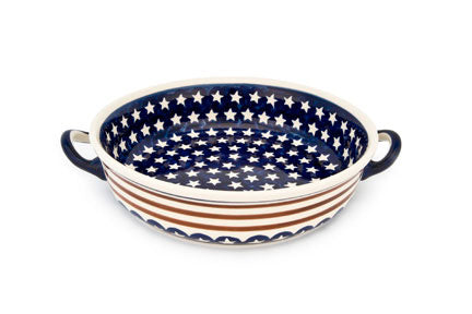 Stars & Stripes Round Casserole with Handles Polish Pottery