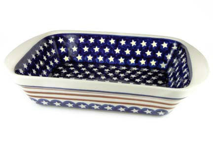 Stars & Stripes Large Rectangular Baker with Handles Polish Pottery