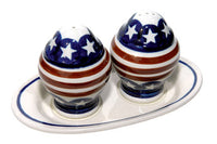 Stars & Stripes Salt & Pepper Shakers with Dish Polish Pottery