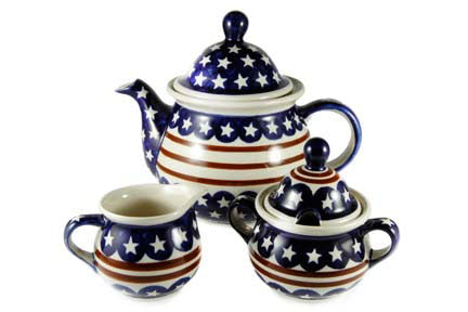 Stars & Stripes Three Piece Tea Set Polish Pottery