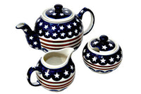 Stars & Stripes Three Piece Tea Set Polish Pottery