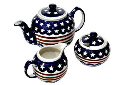 Stars & Stripes Three Piece Tea Set Polish Pottery