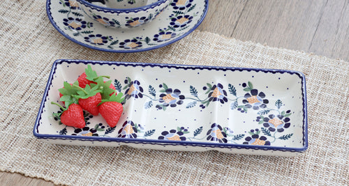 Sunflower 3 Section Serving Dish Polish Pottery