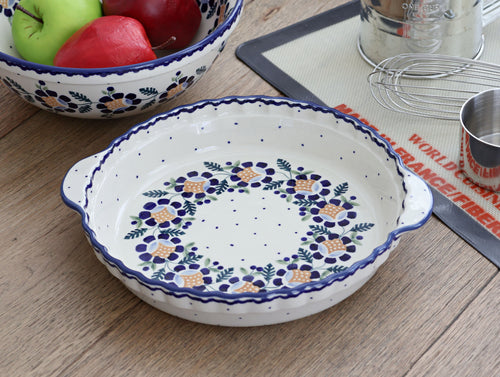 Sunflower Pie Plate with Handles Polish Pottery