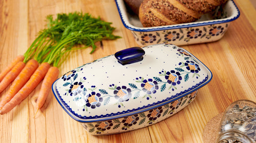 Sunflower Covered Baker Polish Pottery