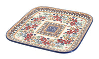 Polish Pottery Red Daisy Square Lunch Plate