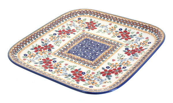 Red Daisy Large Square Plate