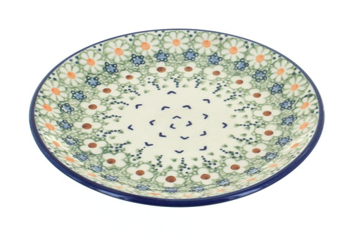 Polish Pottery Green Daisy Dessert Plate