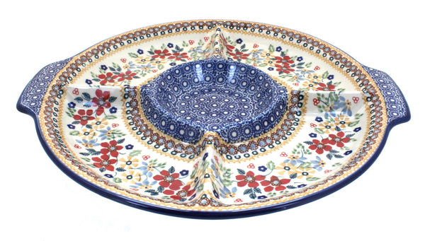 Red Daisy Chip & Dip Plate