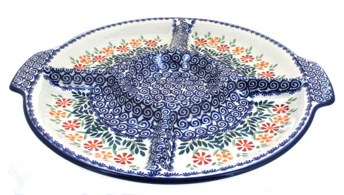 Polish Pottery Garden Bouquet Chip & Dip Plate