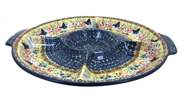Blue Butterfly Chip & Dip Plate