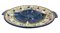 Polish Pottery Blue Butterfly Chip & Dip Plate