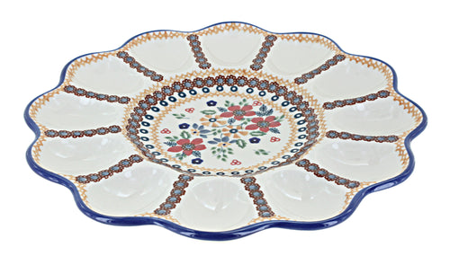 Polish Pottery Red Daisy Egg Plate