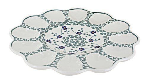 Polish Pottery Sage Floral Egg Plate