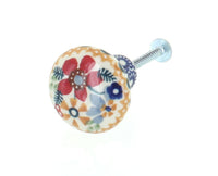 Polish Pottery Red Daisy Drawer Pull