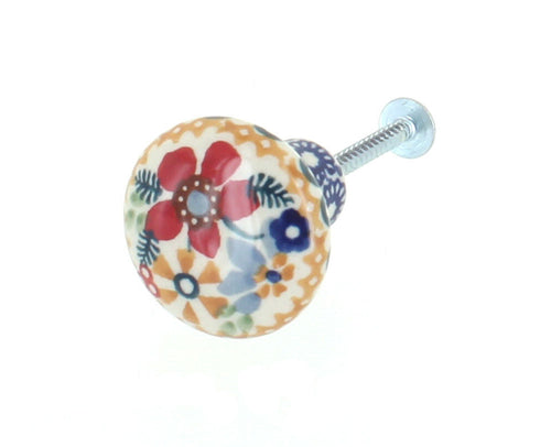 Polish Pottery Red Daisy Drawer Pull