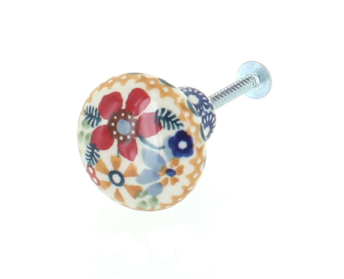 Polish Pottery Red Daisy Drawer Pull