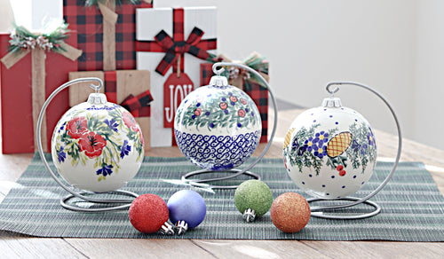 Cherry Red Bouquet Christmas Ball Polish Pottery