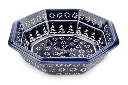 Winter Nights Large Octagonal Bowl Polish Pottery