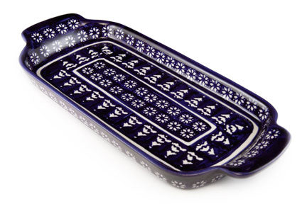 Winter Nights Bread Tray with Handles Polish Pottery