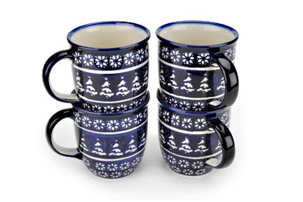 Winter Nights 4 Piece Mug Set Polish Pottery