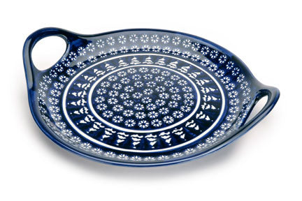 Winter Nights Round Serving Tray with Handles Polish Pottery